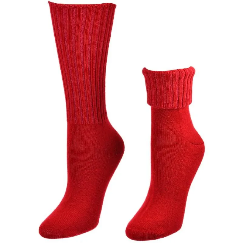 Solid Color Ribbed Crew Turn Cuff Soft Acrylic Socks for Women