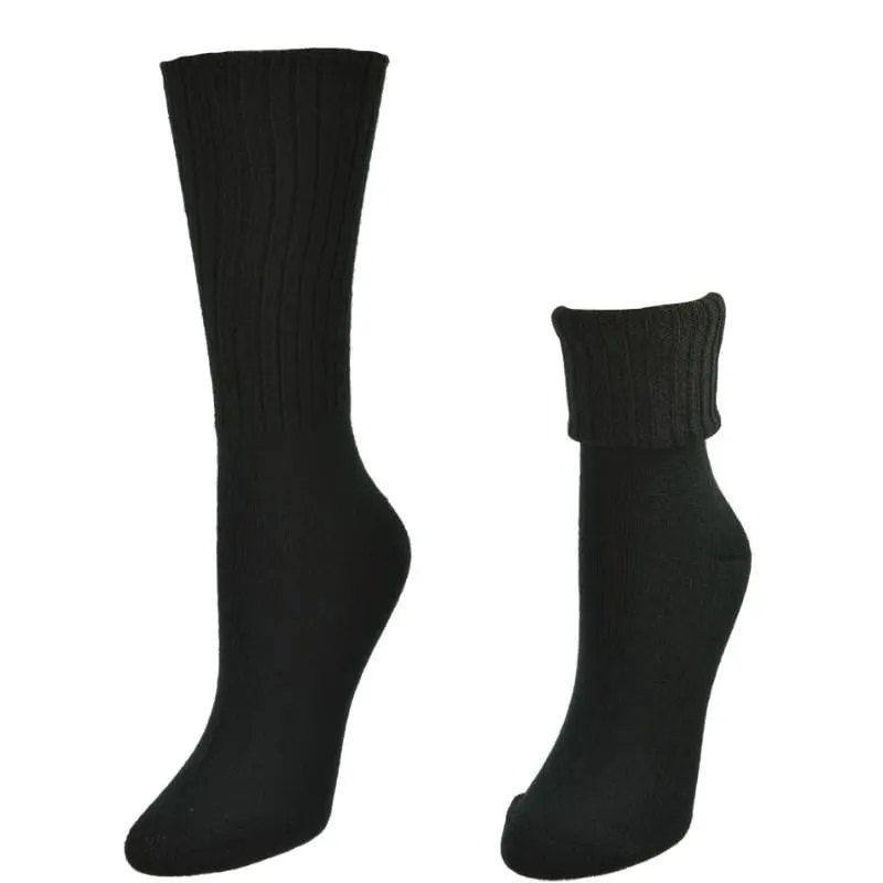 Solid Color Ribbed Crew Turn Cuff Soft Acrylic Socks for Women