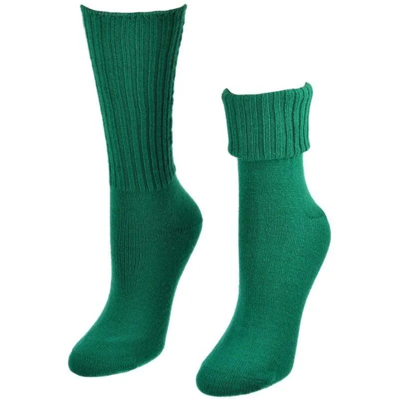 Solid Color Ribbed Crew Turn Cuff Soft Acrylic Socks for Women