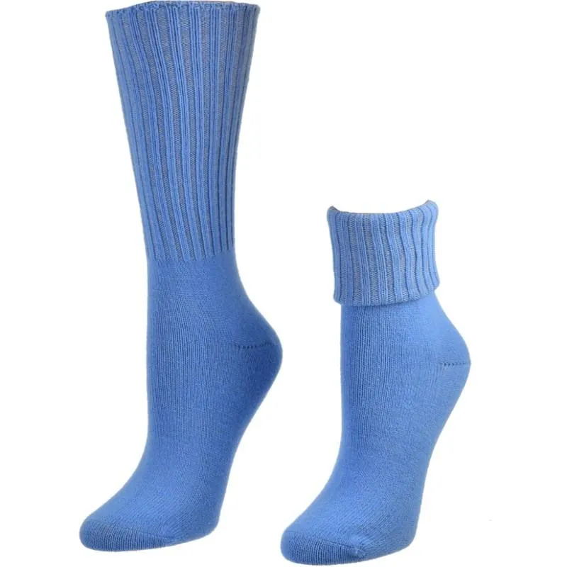 Solid Color Ribbed Crew Turn Cuff Soft Acrylic Socks for Women