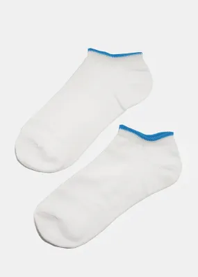 Solid White Color Trim Ankle Socks- Blue