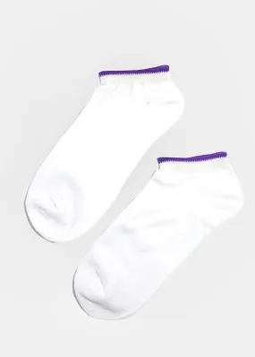 Solid White Color Trim Ankle Socks- Purple