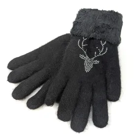 Stag Faux Fur Gloves - Black