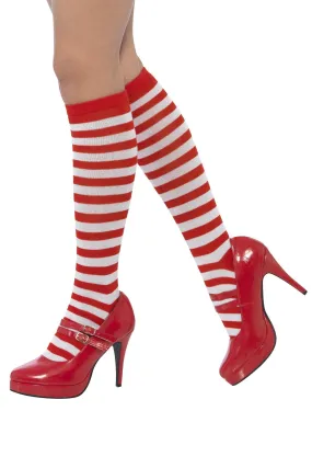 Striped Socks, Long, Red & White