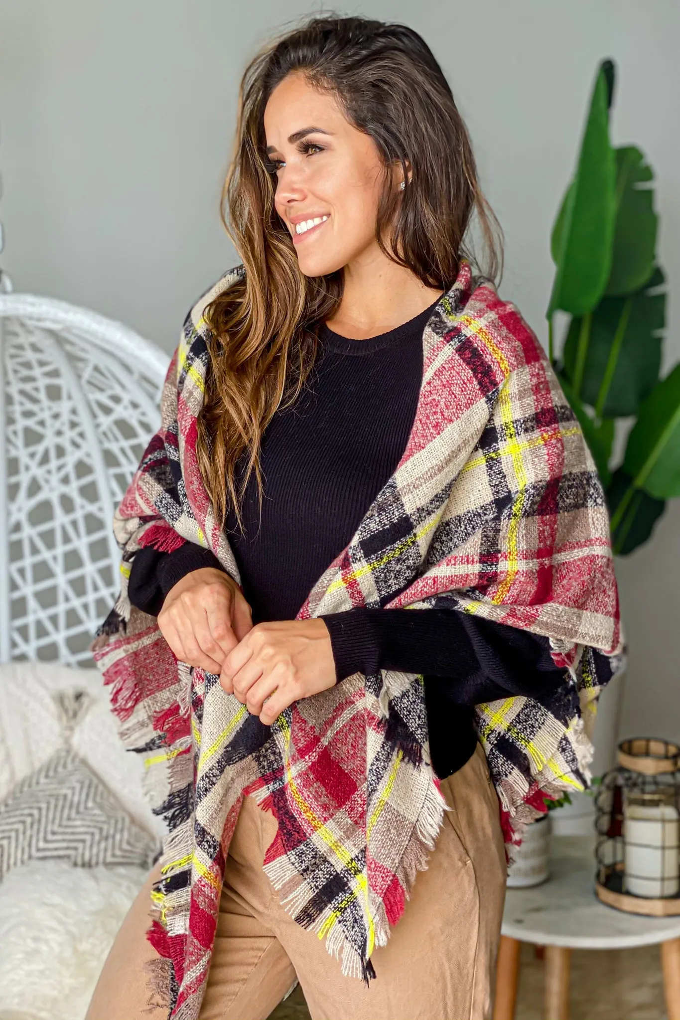 Taupe Plaid Blanket Scarf