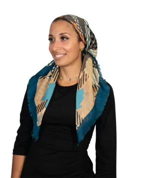 Tie Ur Knot Turquoise Striped Houndstooth Print Square