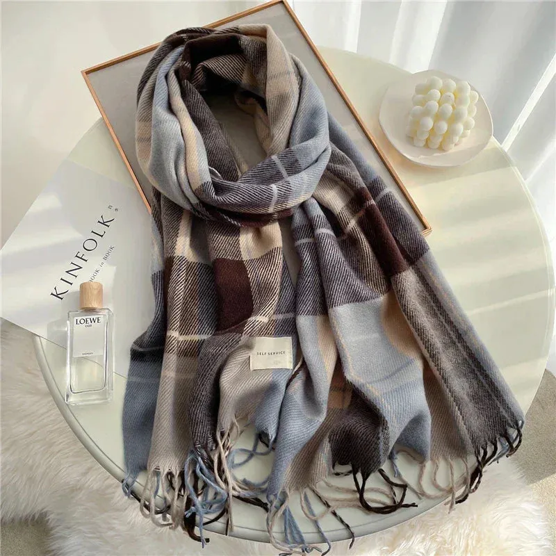 Warm Plaid Fringe Scarf