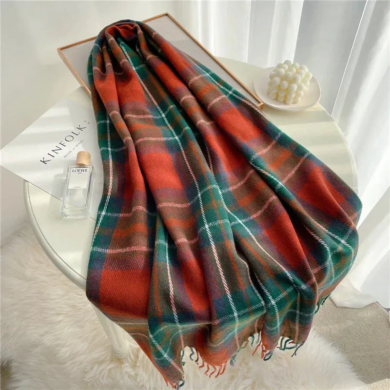 Warm Plaid Fringe Scarf