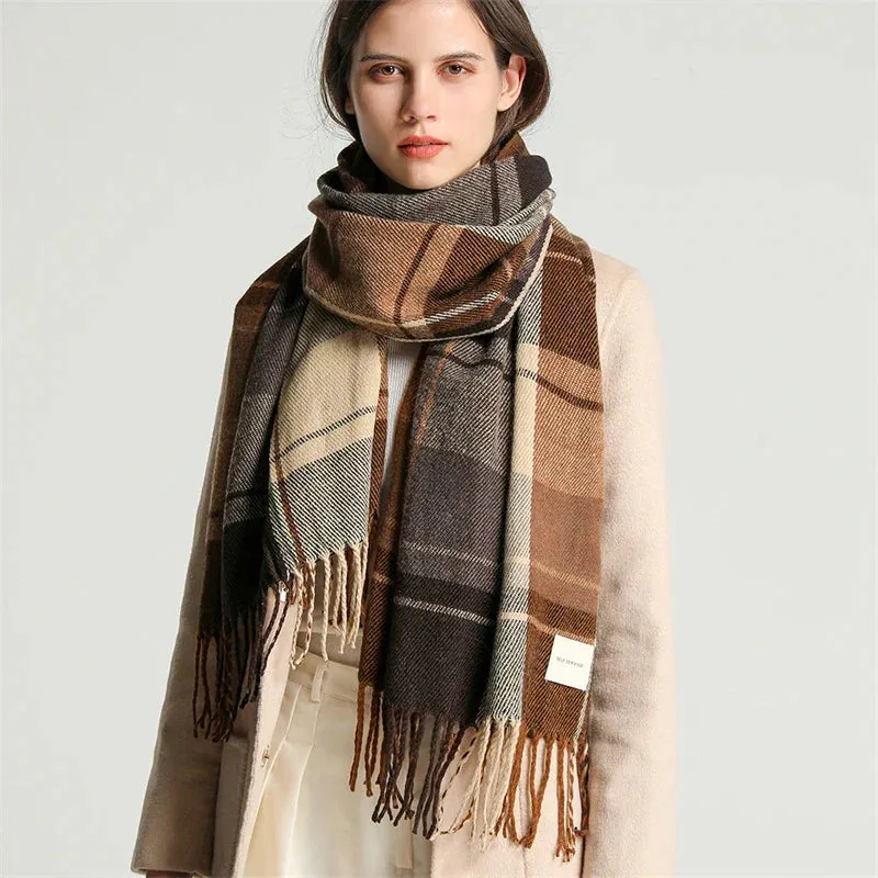 Warm Plaid Fringe Scarf