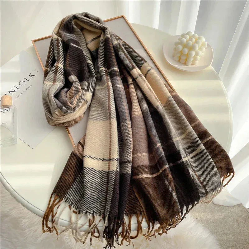 Warm Plaid Fringe Scarf