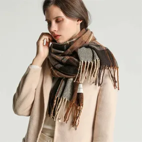 Warm Plaid Fringe Scarf