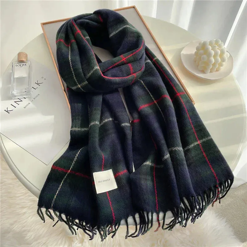 Warm Plaid Fringe Scarf