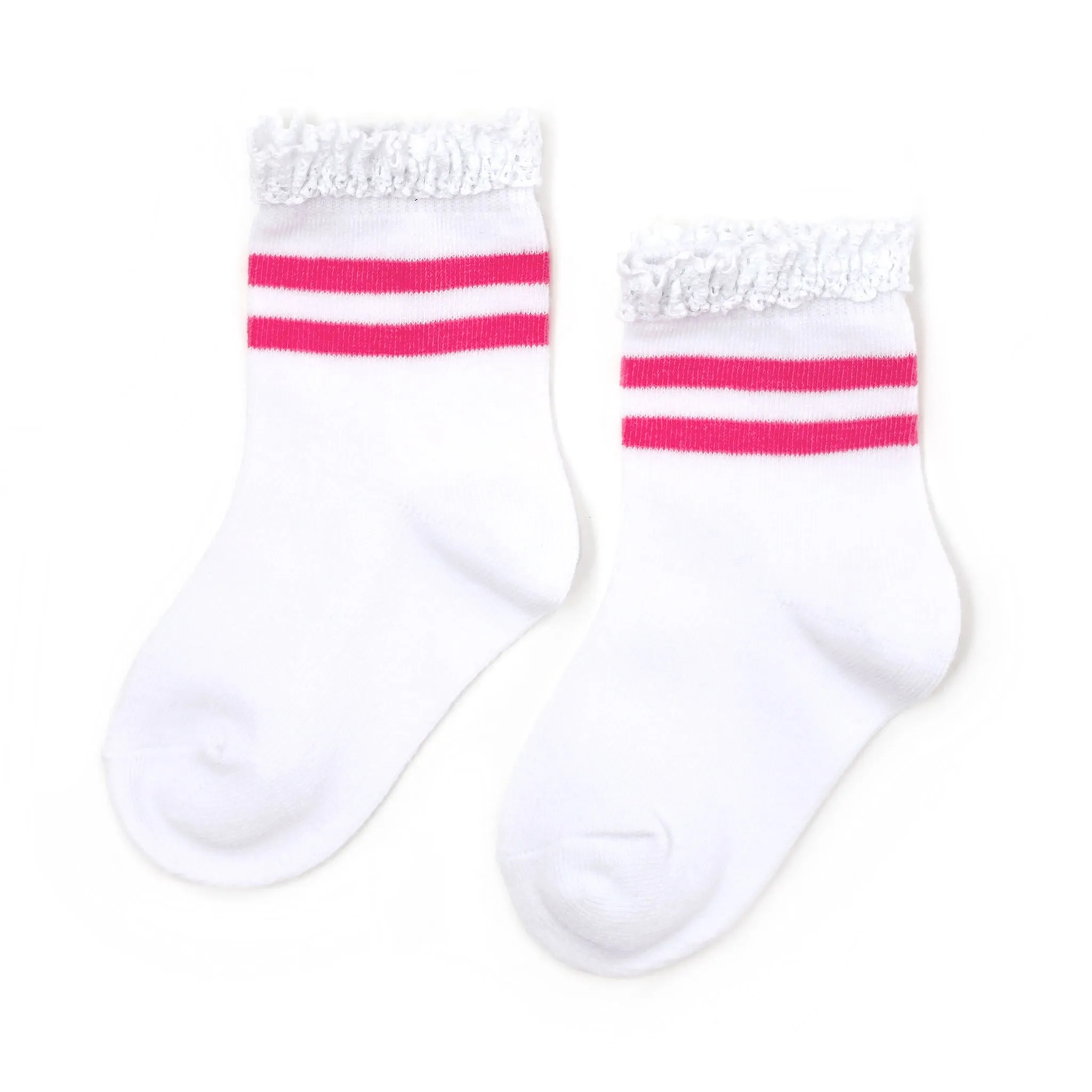 White/Hot Pink Striped Lace Midi Sock