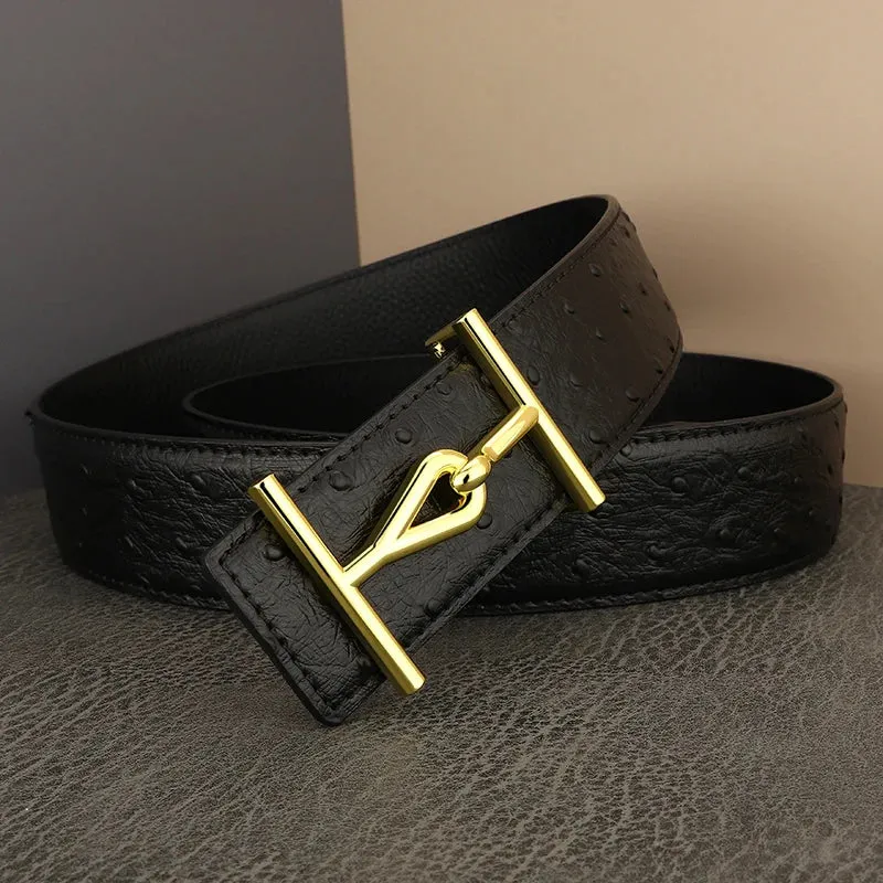 Wide Genuine Leather Slide Buckle Letter Designer Belts Jeans