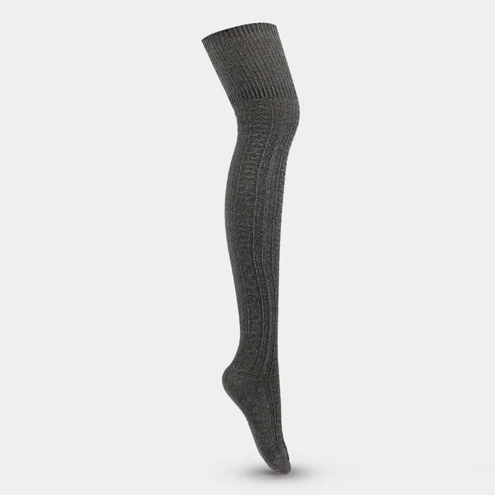 Winter Solid Color Cotton Blend Thigh High Textured Knit Socks