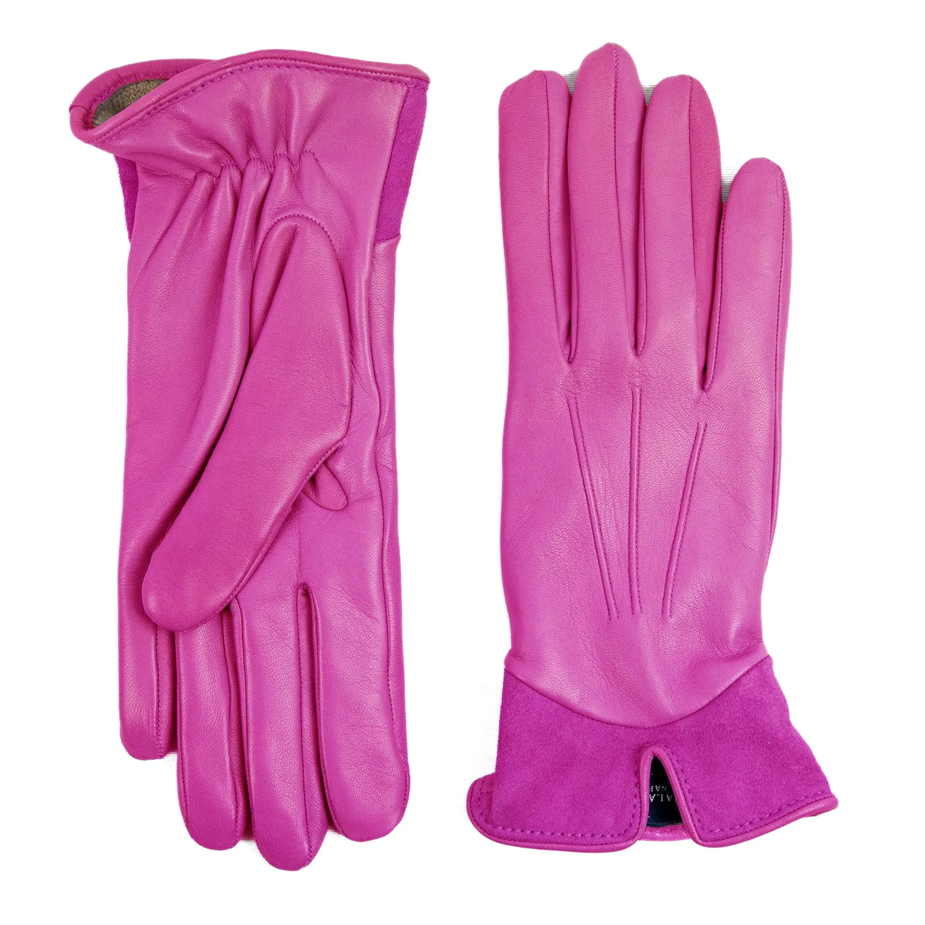 Women's  nappa leather gloves with suede panel insert on top cashmere lined