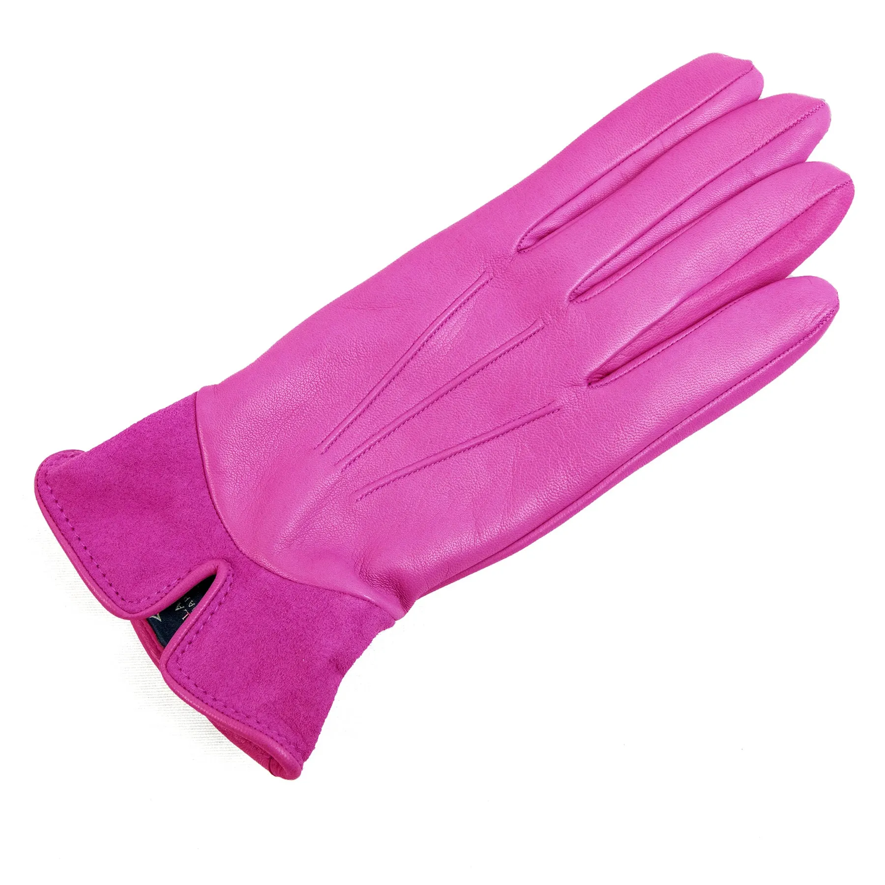 Women's  nappa leather gloves with suede panel insert on top cashmere lined