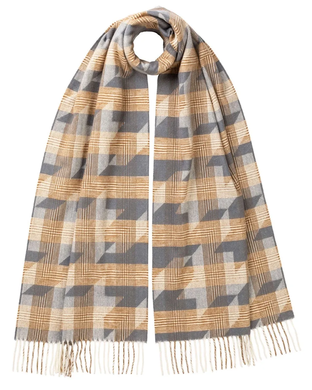 Wool Houndstooth Glen Scarf in Dark Camel